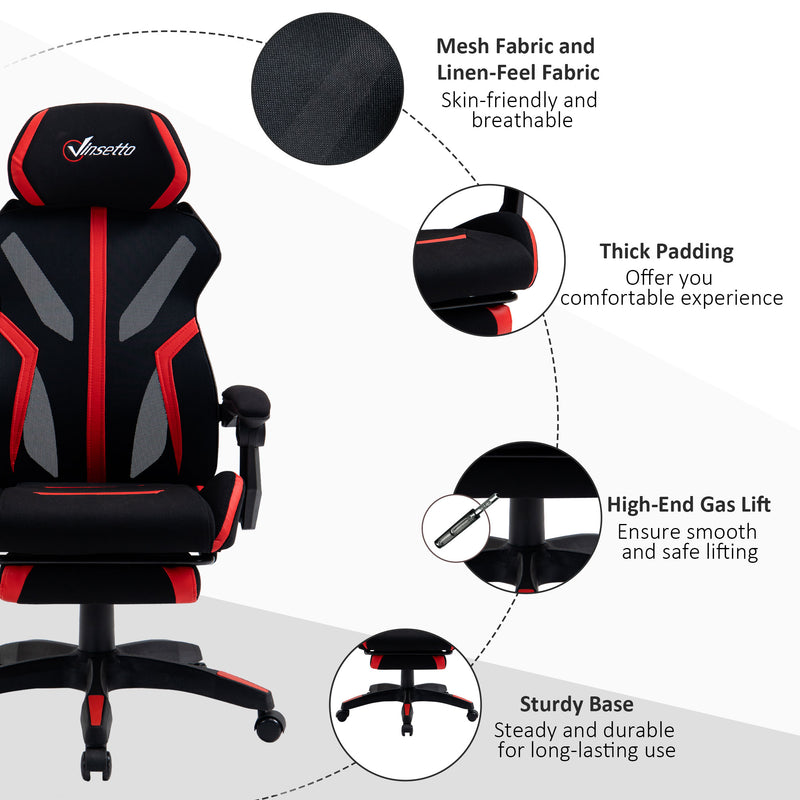 Vinsetto Gaming Chair, Ergonomic Computer Chair with Footrest, Headrest, Recliner Swivel Seat with Adjustable Height, Black & Red
