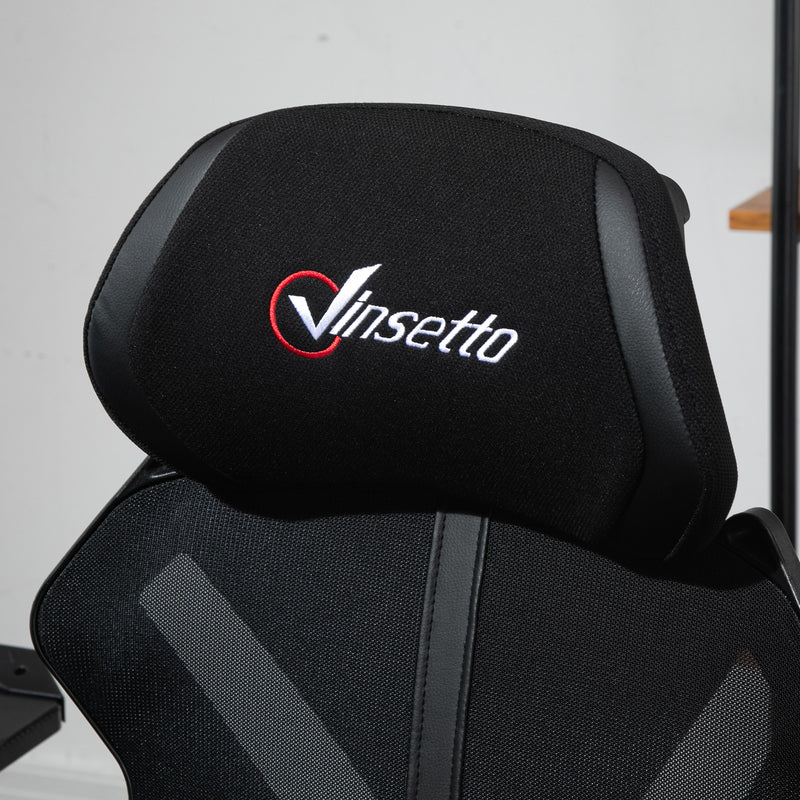 Vinsetto Gaming Chair, Ergonomic Computer Chair with Footrest, Headrest, Recliner Swivel Seat with Adjustable Height, Black