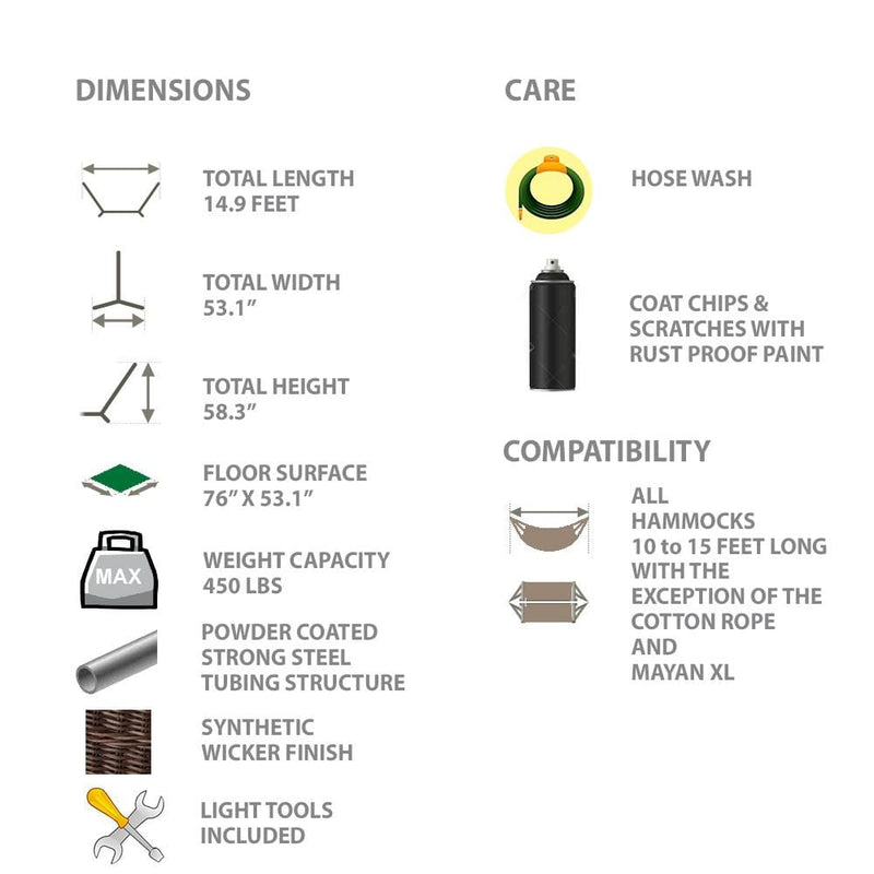 Deluxe Polyester Rope Hammock with Wicker Stand