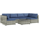 Patio Furniture, Peace River 7 Pc Rattan Wicker Modular Outdoor Furniture Sectional Sofa Set - Blue / Grey - Seasonal Overstock