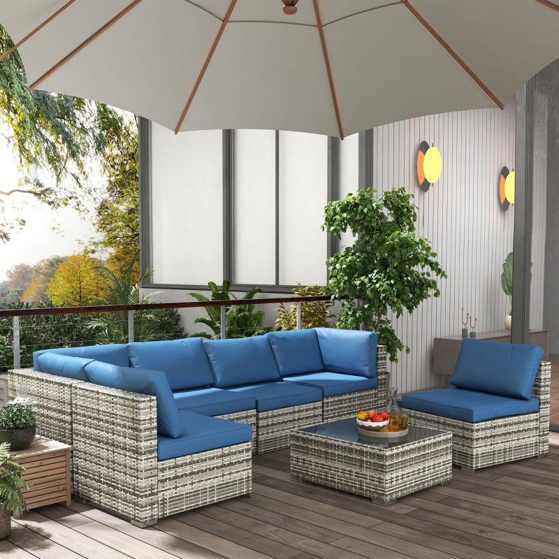 Wellington Shores 7pc Outdoor Sectional Sofa - Light Blue / Grey