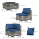 Patio Furniture, Peace River 7 Pc Rattan Wicker Modular Outdoor Furniture Sectional Sofa Set - Blue / Grey - Seasonal Overstock