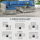 Patio Furniture, Peace River 7 Pc Rattan Wicker Modular Outdoor Furniture Sectional Sofa Set - Blue / Grey - Seasonal Overstock