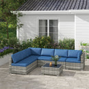 Patio Furniture, Peace River 7 Pc Rattan Wicker Modular Outdoor Furniture Sectional Sofa Set - Blue / Grey - Seasonal Overstock