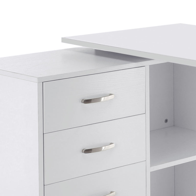 Wexley Hill Adjustable L-Shape Corner or Straight Home Office Desk with Shelf and Drawers - White