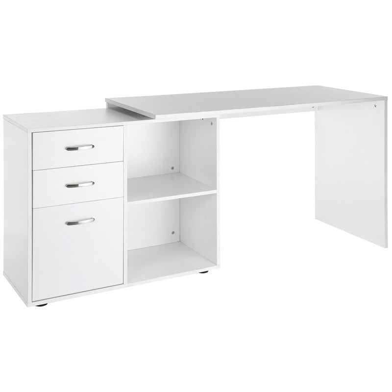 Wexley Hill Adjustable L-Shape Corner or Straight Home Office Desk with Shelf and Drawers - White