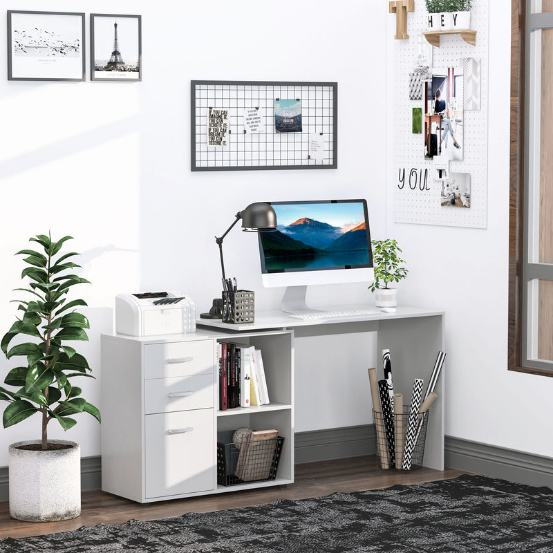Wexley Hill Adjustable L-Shape Corner or Straight Home Office Desk with Shelf and Drawers - White