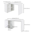 Wexley Hill Adjustable L-Shape Corner or Straight Home Office Desk with Shelf and Drawers - White