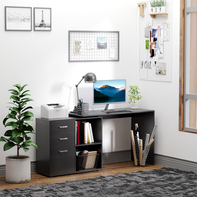 Wexley Hill Adjustable L-Shape Corner or Straight Home Office Desk with Shelf and Drawers - Black