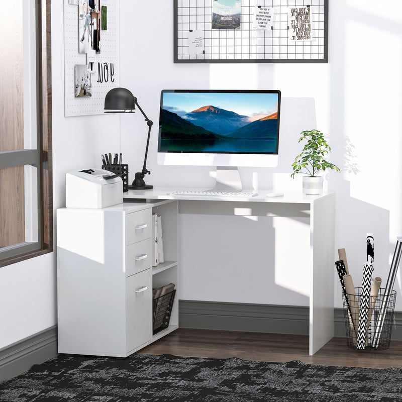 Wexley Hill Adjustable L-Shape Corner or Straight Home Office Desk with Shelf and Drawers - White