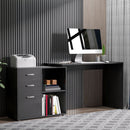 Wexley Hill Adjustable L-Shape Corner or Straight Home Office Desk with Shelf and Drawers - Black