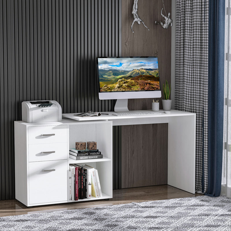 Wexley Hill Adjustable L-Shape Corner or Straight Home Office Desk with Shelf and Drawers - White