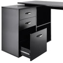Wexley Hill Adjustable L-Shape Corner or Straight Home Office Desk with Shelf and Drawers - Black