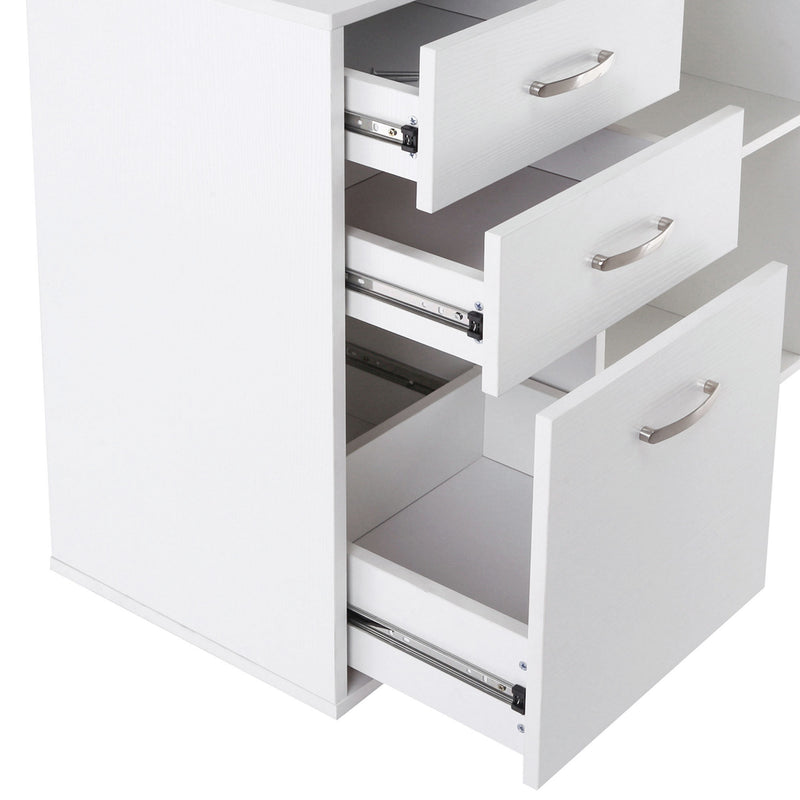Wexley Hill Adjustable L-Shape Corner or Straight Home Office Desk with Shelf and Drawers - White