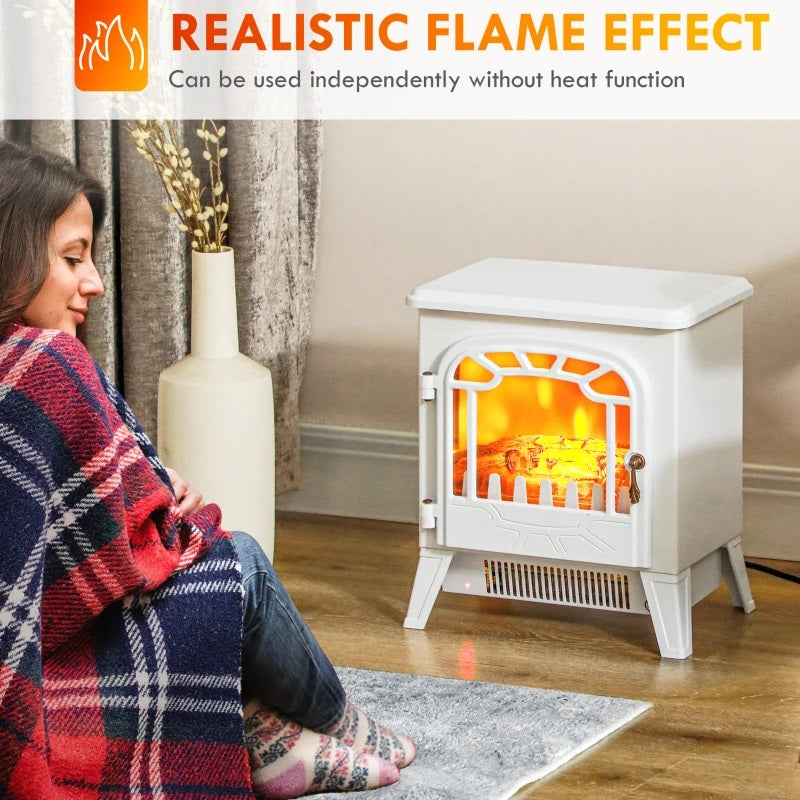 White Mini Electric Fireplace with 750W / 1500W Heater