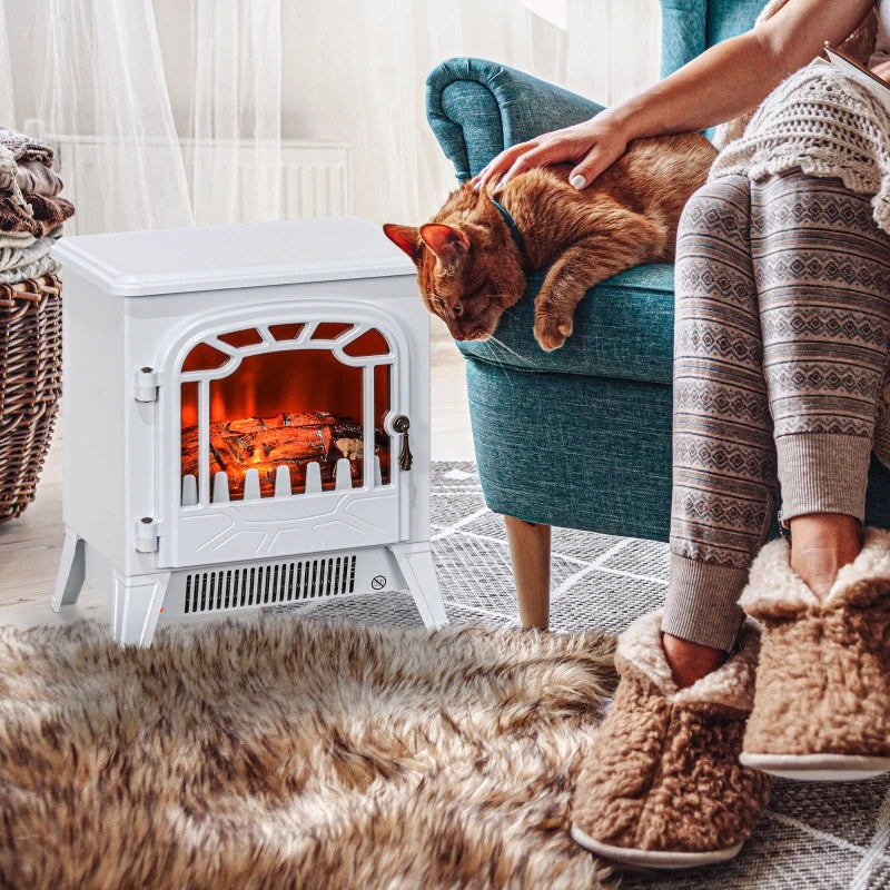 White Mini Electric Fireplace with 750W / 1500W Heater