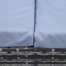 Close-up of blue grey fabric on a wicker chair