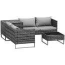 Gray outdoor corner sofa set with cushions and table on a white background