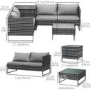 Outdoor furniture set with dimensions labeled on a white background