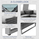 Product features of a outdoor furniture set with text labels on a gray background