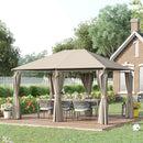 Canopies & Gazebos, Willow Bloom 13' x 10' Steel Frame Patio Gazebo Canopy with 6 Curtains - Khaki - Seasonal Overstock