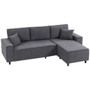 Gray sectional sofa with cushions on a white background