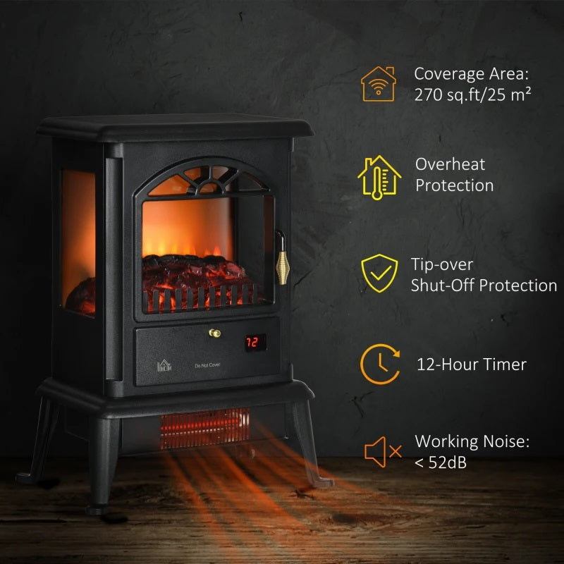 Winston Avenue Mini Rustic Stove Look Electric Fireplace with 3D Flame Effect, Timer and 1000W / 1500W Infrared Heater