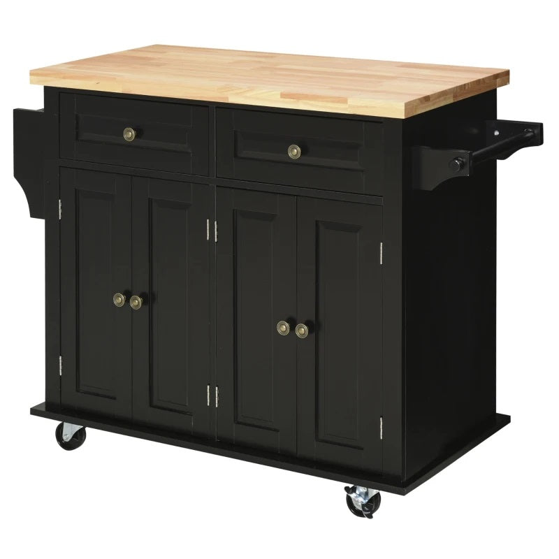 Wynette Rolling Kitchen Island Cart with Cupboard Storage - Black