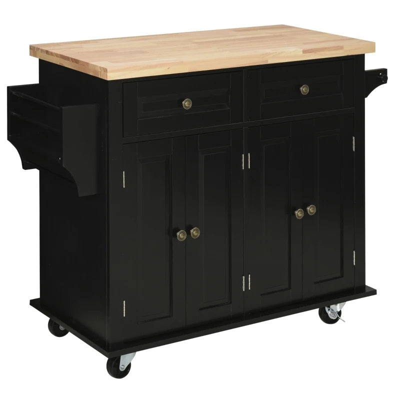 Wynette Rolling Kitchen Island Cart with Cupboard Storage - Black