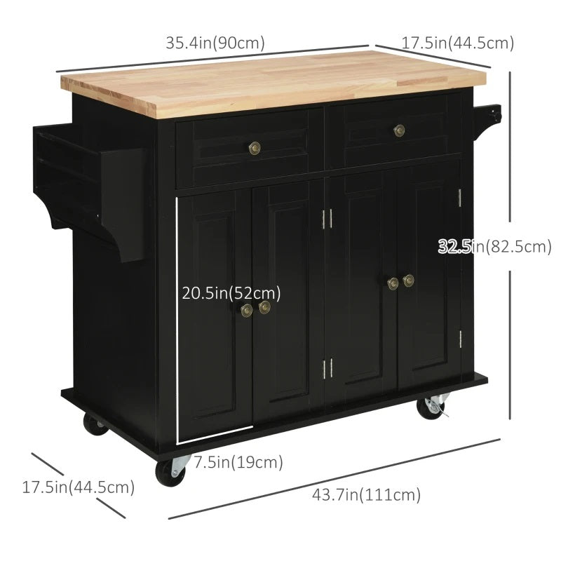 Wynette Rolling Kitchen Island Cart with Cupboard Storage - Black