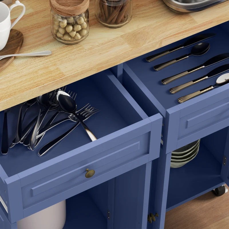 Wynette Rolling Kitchen Island Cart with Cupboard Storage - Blue