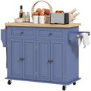 Wynette Rolling Kitchen Island Cart with Cupboard Storage - Blue