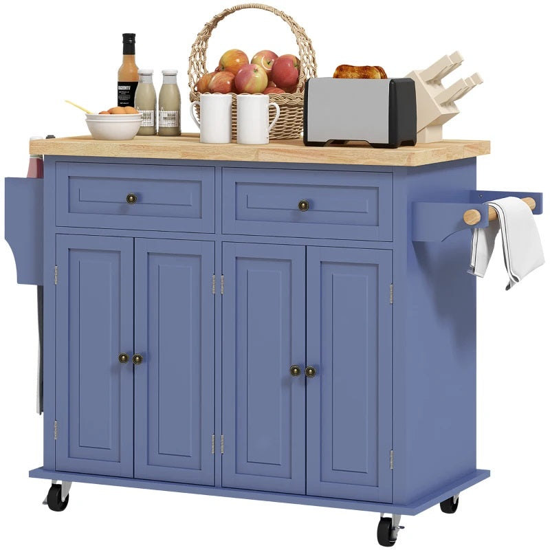 Wynette Rolling Kitchen Island Cart with Cupboard Storage - Blue