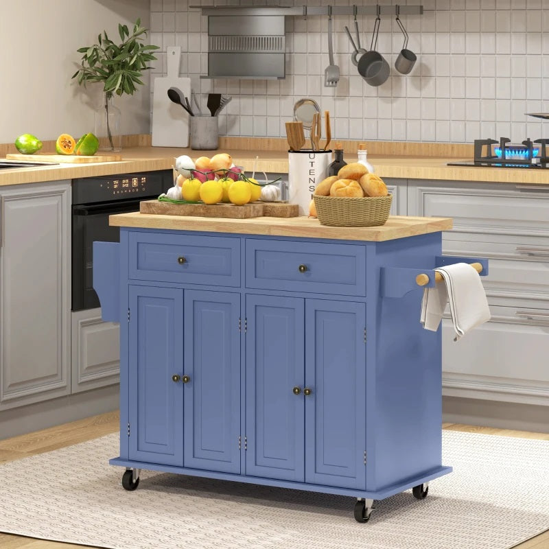 Wynette Rolling Kitchen Island Cart with Cupboard Storage - Blue