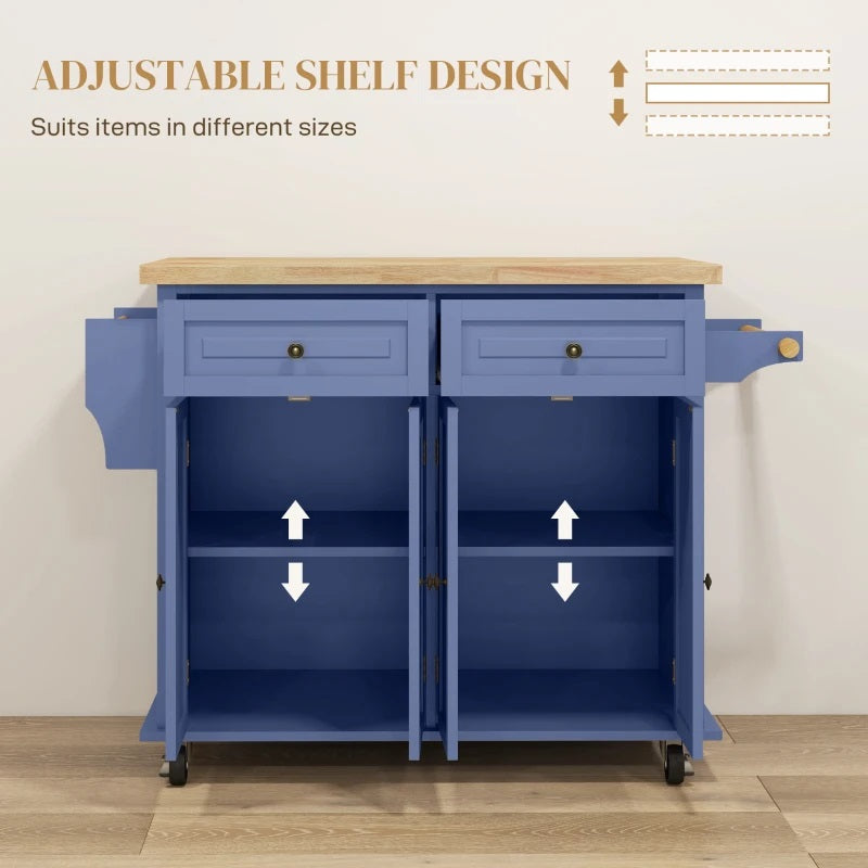 Wynette Rolling Kitchen Island Cart with Cupboard Storage - Blue