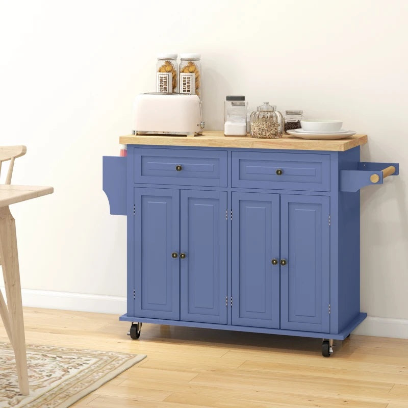 Wynette Rolling Kitchen Island Cart with Cupboard Storage - Blue