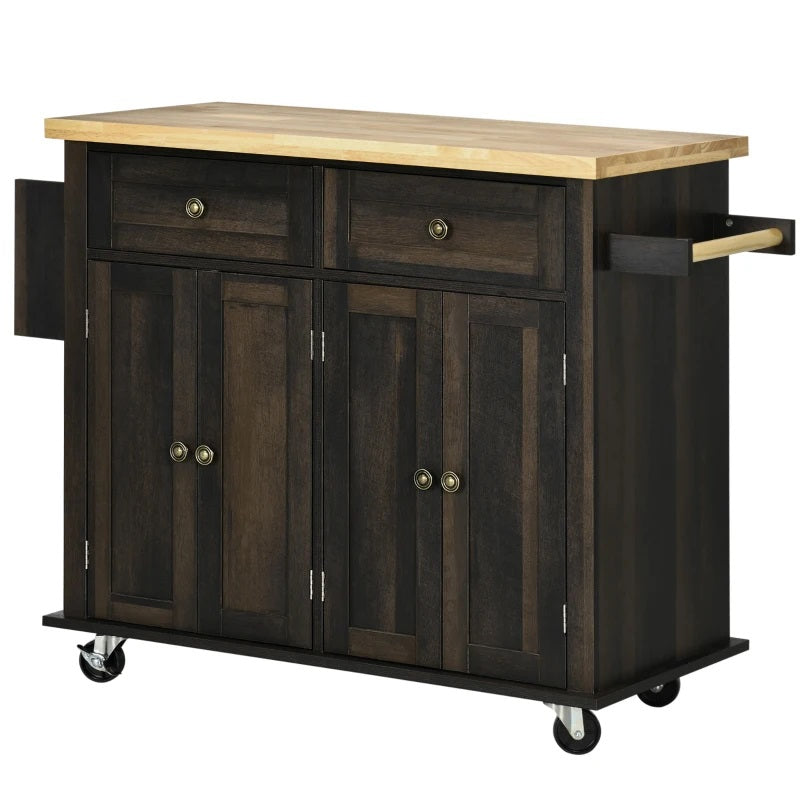 Wynette Rolling Kitchen Island Cart with Cupboard Storage - Brown Oak