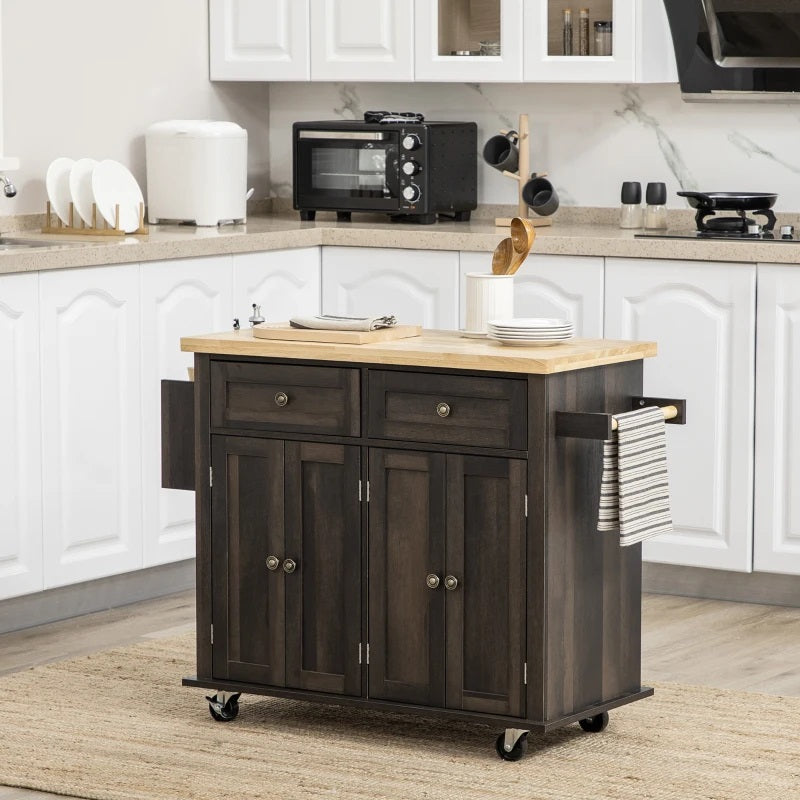 Wynette Rolling Kitchen Island Cart with Cupboard Storage - Brown Oak