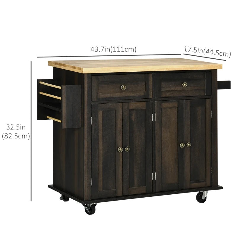 Wynette Rolling Kitchen Island Cart with Cupboard Storage - Brown Oak