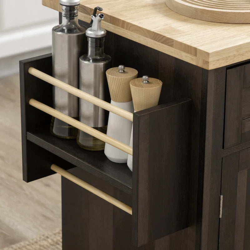 Wynette Rolling Kitchen Island Cart with Cupboard Storage - Brown Oak