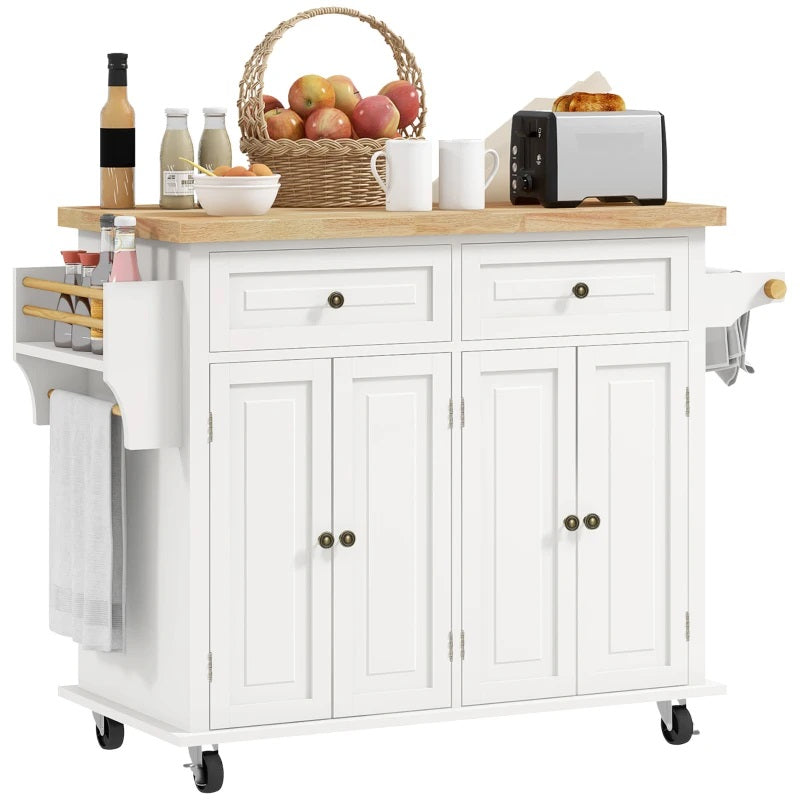 Wynette Rolling Kitchen Island Cart with Cupboard Storage - Cream White