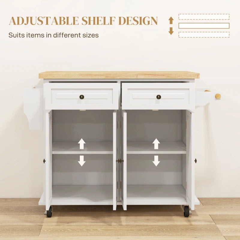 Wynette Rolling Kitchen Island Cart with Cupboard Storage - Cream White