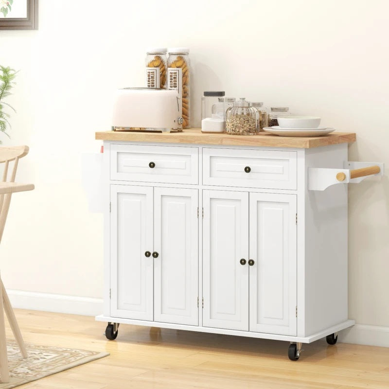 Wynette Rolling Kitchen Island Cart with Cupboard Storage - Cream White