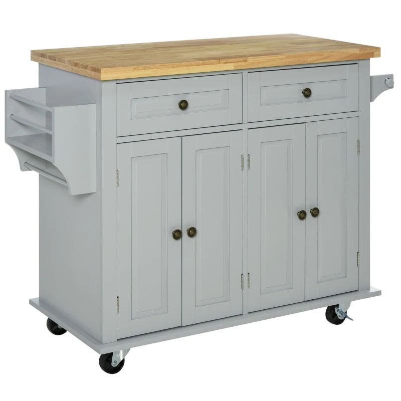 Wynette Rolling Kitchen Island Cart with Cupboard Storage - Grey