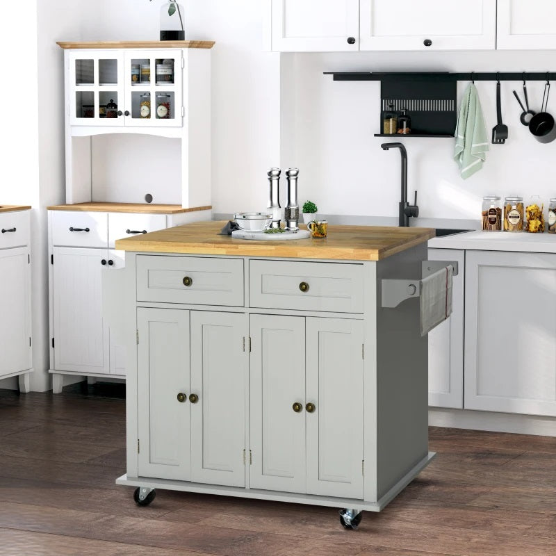 Wynette Rolling Kitchen Island Cart with Cupboard Storage - Grey