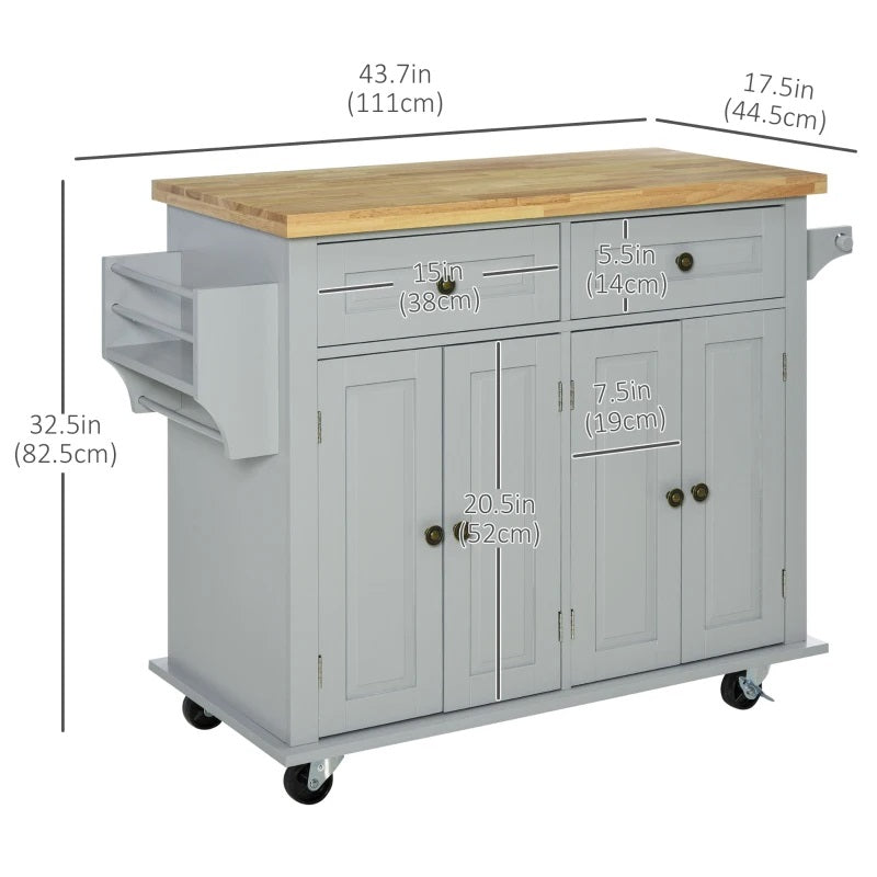 Wynette Rolling Kitchen Island Cart with Cupboard Storage - Grey