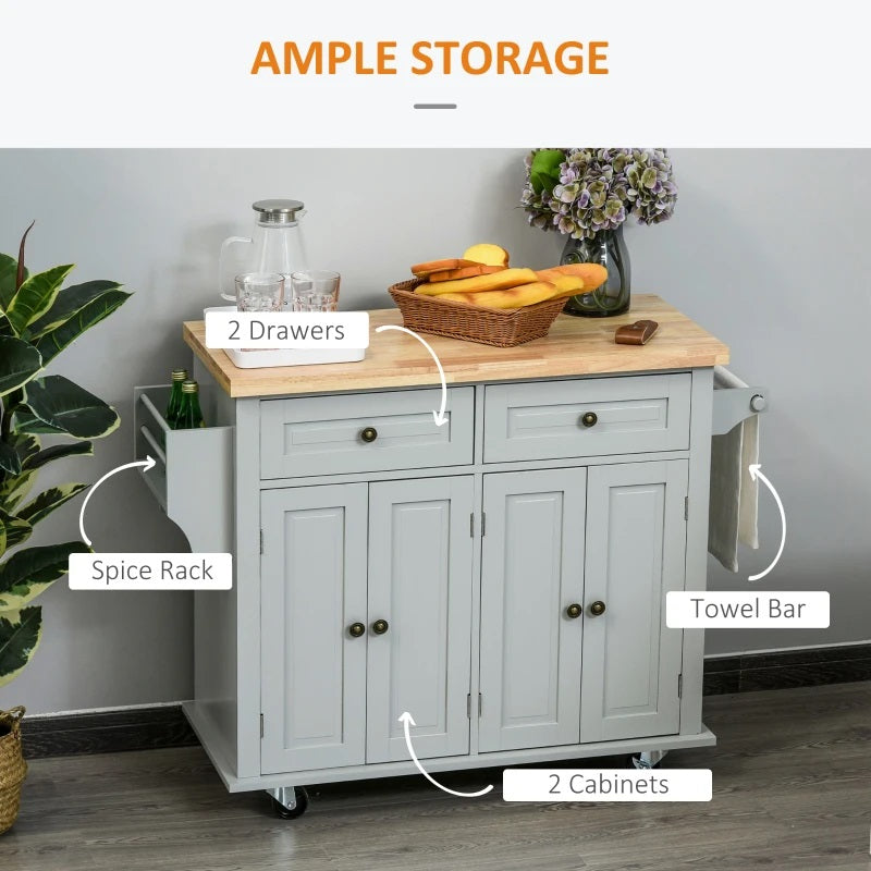 Wynette Rolling Kitchen Island Cart with Cupboard Storage - Grey