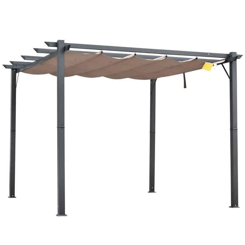 Yara 10' x 10' Outdoor Aluminum Frame Pergola with Retractable Canopy - Brown