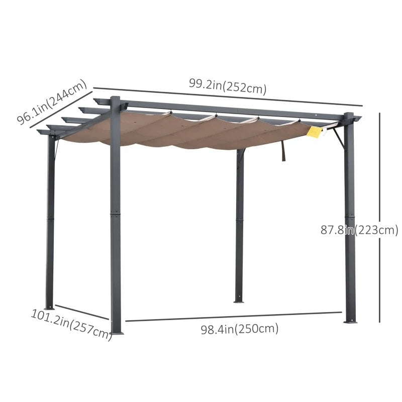 Yara 10' x 10' Outdoor Aluminum Frame Pergola with Retractable Canopy - Brown