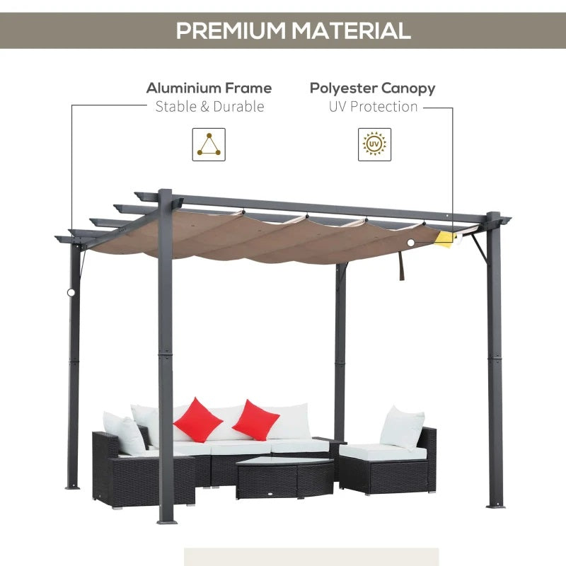 Yara 10' x 10' Outdoor Aluminum Frame Pergola with Retractable Canopy - Brown